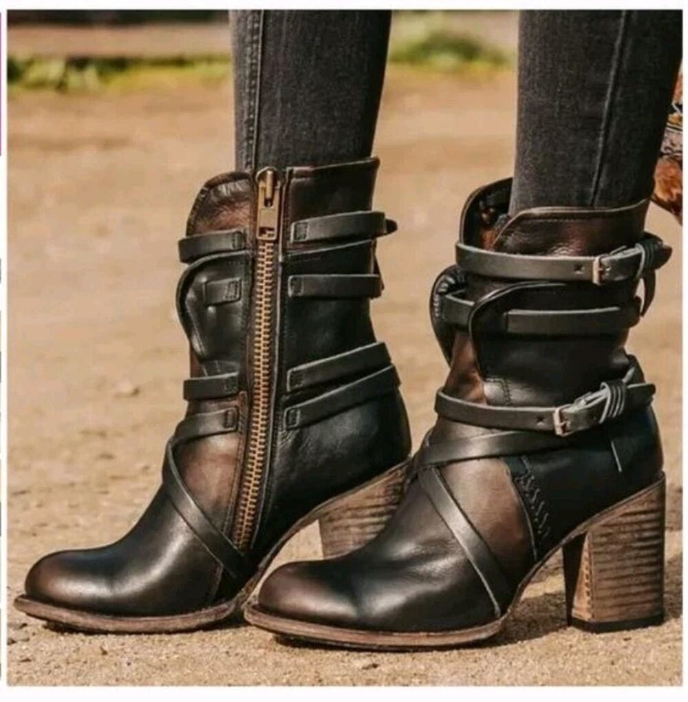 Freebird By Steven Baker Leather Strappy Brown Black Distressed Boots US7